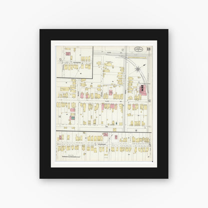 Old map wall art mockup — black gallery frame with white mat — Sanborn Fire Insurance Map from Sunbury, Northumberland County, Pennsylvania (1907), Sheet #0013