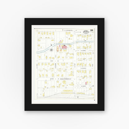 Old map wall art mockup — black gallery frame with white mat — Sanborn Fire Insurance Map from Red Oak, Montgomery County, Iowa (1908), Sheet #0010