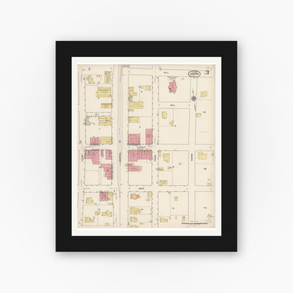 Old map wall art mockup — black gallery frame with white mat — Sanborn Fire Insurance Map from Jasper, Hamilton County, Florida (1922), Sheet #0003