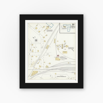 Old map wall art mockup — black gallery frame with white mat — Sanborn Fire Insurance Map from Commerce, Hunt County, Texas (1906), Sheet #0010