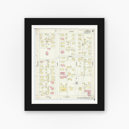 Old map wall art mockup — black gallery frame with white mat — Sanborn Fire Insurance Map from Kenton, Hardin County, Ohio (1897), Sheet #0003