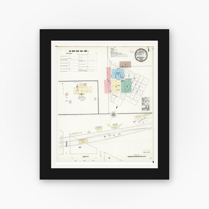 Old map wall art mockup — black gallery frame with white mat — Sanborn Fire Insurance Map from Audubon, Audubon County, Iowa (1890) â€” Complete Set