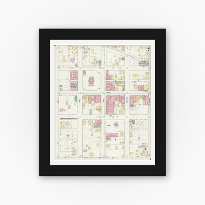 Old map wall art mockup — black gallery frame with white mat — Sanborn Fire Insurance Map from Poplar Bluff, Butler County, Missouri (1895), Sheet #0007