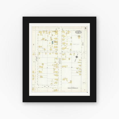 Old map wall art mockup — black gallery frame with white mat — Sanborn Fire Insurance Map from Plymouth, Washington County, North Carolina (1910), Sheet #0005