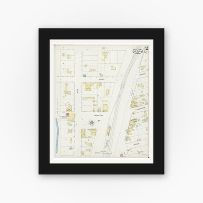 Old map wall art mockup — black gallery frame with white mat — Sanborn Fire Insurance Map from Elk River, Sherburne County, Minnesota (1894), Sheet #0002