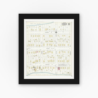 Old map wall art mockup — black gallery frame with white mat — Sanborn Fire Insurance Map from Crookston, Polk County, Minnesota (1913), Sheet #0012