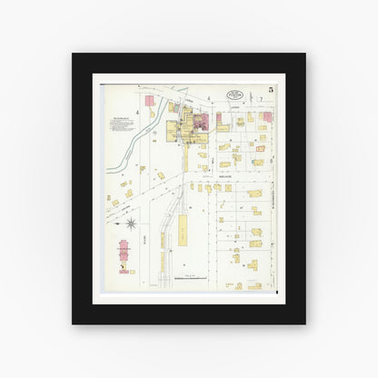 Old map wall art mockup — black gallery frame with white mat — Sanborn Fire Insurance Map from Fenton, Genesee County, Michigan (1908), Sheet #0005