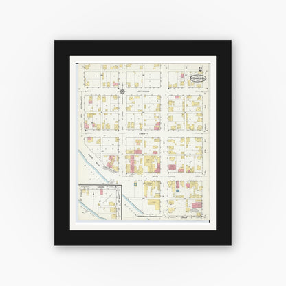 Old map wall art mockup — black gallery frame with white mat — Sanborn Fire Insurance Map from McConnelsville, Morgan County, Ohio (1917), Sheet #0002