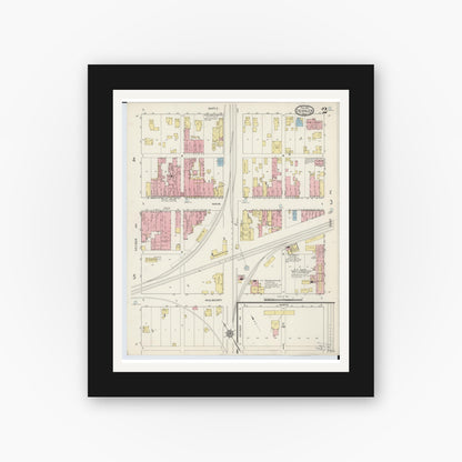Old map wall art mockup — black gallery frame with white mat — Sanborn Fire Insurance Map from Deshler, Henry County, Ohio (1915), Sheet #0002