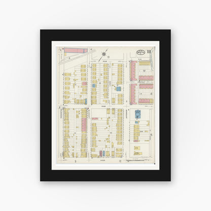 Old map wall art mockup — black gallery frame with white mat — Sanborn Fire Insurance Map from Bristol, Bucks County, Pennsylvania (1915), Sheet #0011