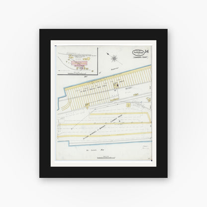Old map wall art mockup — black gallery frame with white mat — Sanborn Fire Insurance Map from Superior, Douglas County, Wisconsin (1887), Sheet #0014
