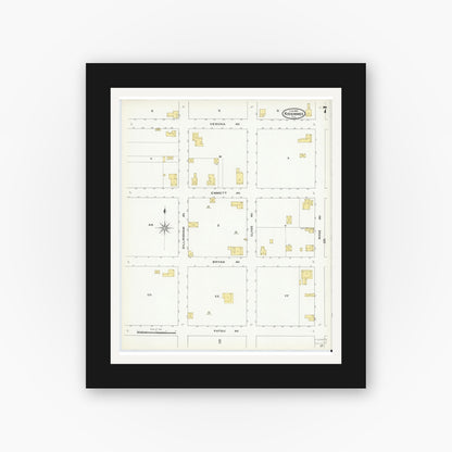 Old map wall art mockup — black gallery frame with white mat — Sanborn Fire Insurance Map from Kissimmee, Osceola County, Florida (1909), Sheet #0007