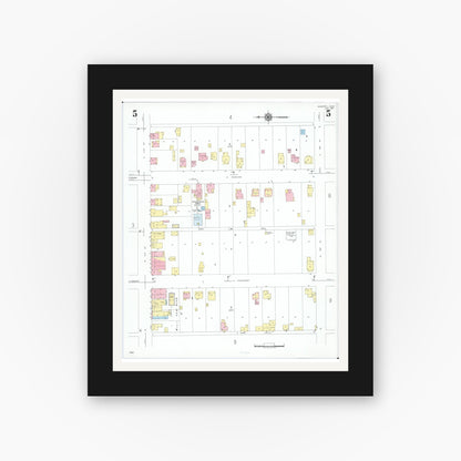 Old map wall art mockup — black gallery frame with white mat — Sanborn Fire Insurance Map from Minster, Auglaize County, Ohio (1951), Sheet #0005