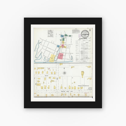 Old map wall art mockup — black gallery frame with white mat — Sanborn Fire Insurance Map from Southampton, Suffolk County, New York (1902), Sheet #0001