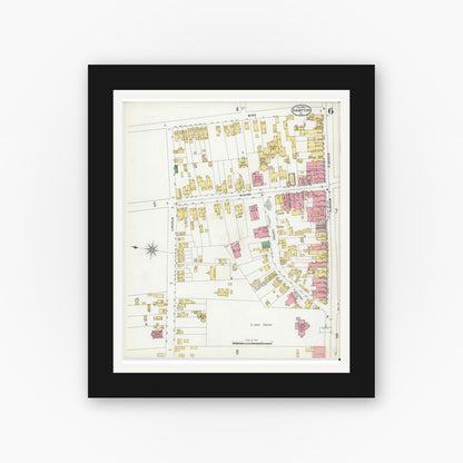 Old map wall art mockup — black gallery frame with white mat — Sanborn Fire Insurance Map from Hampton, Independent Cities, Virginia (1900), Sheet #0006
