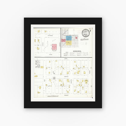 Old map wall art mockup — black gallery frame with white mat — Sanborn Fire Insurance Map from Mount Ayr, Ringgold County, Iowa (1898) â€” Complete Set