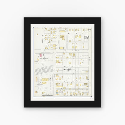 Old map wall art mockup — black gallery frame with white mat — Sanborn Fire Insurance Map from Cloquet, Carlton County, Minnesota (1905), Sheet #0017