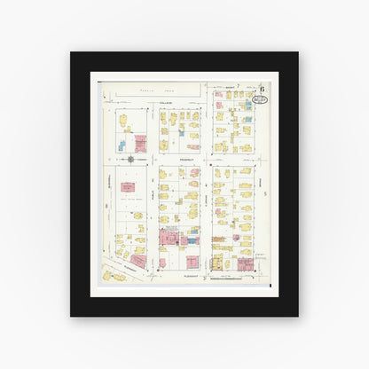 Old map wall art mockup — black gallery frame with white mat — Sanborn Fire Insurance Map from Beloit, Rock County, Wisconsin (1915), Sheet #0006