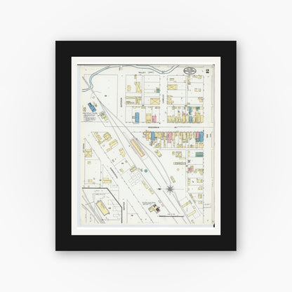 Old map wall art mockup — black gallery frame with white mat — Sanborn Fire Insurance Map from Boscobel, Grant County, Wisconsin (1904), Sheet #0002