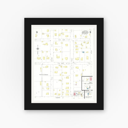 Old map wall art mockup — black gallery frame with white mat — Sanborn Fire Insurance Map from Paullina, O'Brien County, Iowa (1931), Sheet #0003