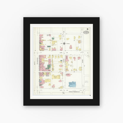 Old map wall art mockup — black gallery frame with white mat — Sanborn Fire Insurance Map from Indiana, Indiana County, Pennsylvania (1910), Sheet #0006
