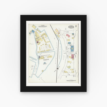 Old map wall art mockup — black gallery frame with white mat — Sanborn Fire Insurance Map from Ogdensburg, St. Lawrence County, New York (1918) - Complete Map Set