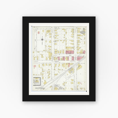 Old map wall art mockup — black gallery frame with white mat — Sanborn Fire Insurance Map from Bremen, Fairfield County, Ohio (1916), Sheet #0003