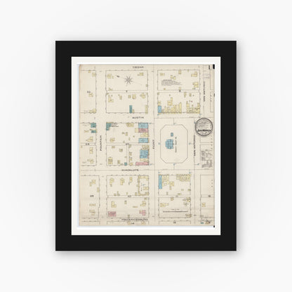 Old map wall art mockup — black gallery frame with white mat — Sanborn Fire Insurance Map from San Marcos, Hays County, Texas (1885) - Complete Map Set