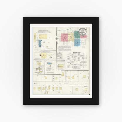 Old map wall art mockup — black gallery frame with white mat — Sanborn Fire Insurance Map from Gatesville, Coryell County, Texas (1912) - Complete Map Set
