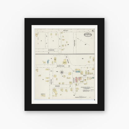 Old map wall art mockup — black gallery frame with white mat — Sanborn Fire Insurance Map from Deckertown, Sussex County, New Jersey (1890), Sheet #0004