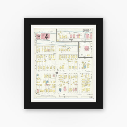 Old map wall art mockup — black gallery frame with white mat — Sanborn Fire Insurance Map from Logansport, Cass County, Indiana (1911), Sheet #0008