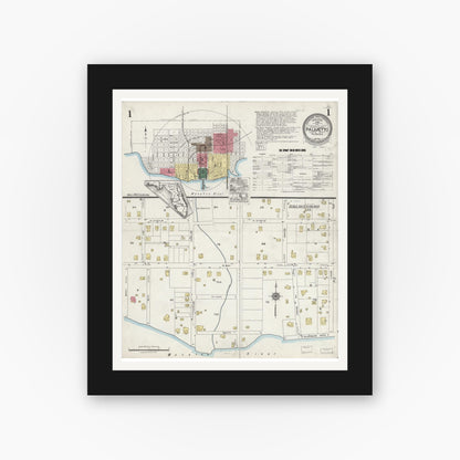 Old map wall art mockup — black gallery frame with white mat — Sanborn Fire Insurance Map from Palmetto, Manatee County, Florida (1923) - Complete Map Set