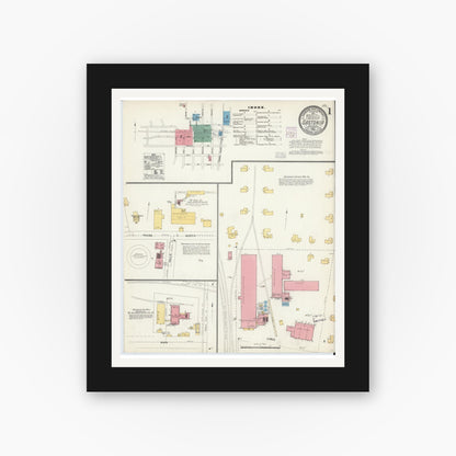 Old map wall art mockup — black gallery frame with white mat — Sanborn Fire Insurance Map from Gastonia, Gaston County, North Carolina (1904) - Complete Map Set