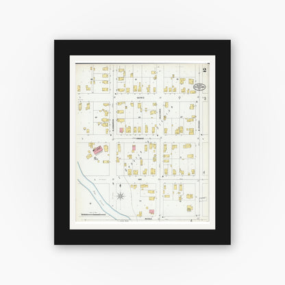 Old map wall art mockup — black gallery frame with white mat — Sanborn Fire Insurance Map from Kenosha, Kenosha County, Wisconsin (1900), Sheet #0002