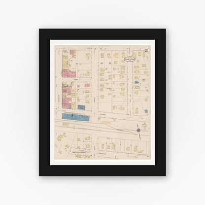 Old map wall art mockup — black gallery frame with white mat — Sanborn Fire Insurance Map from Prophetstown, Whiteside County, Illinois (1922), Sheet #0003