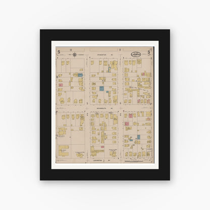 Old map wall art mockup — black gallery frame with white mat — Sanborn Fire Insurance Map from Lakewood, Ocean County, New Jersey (1922), Sheet #0005