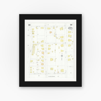 Old map wall art mockup — black gallery frame with white mat — Sanborn Fire Insurance Map from Monroe, Union County, North Carolina (1930), Sheet #0010