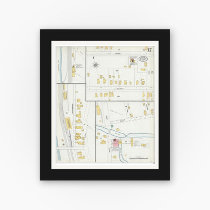 Old map wall art mockup — black gallery frame with white mat — Sanborn Fire Insurance Map from Owego, Tioga County, New York (1904), Sheet #0017