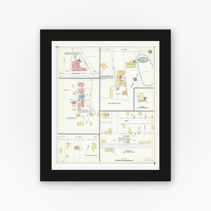 Old map wall art mockup — black gallery frame with white mat — Sanborn Fire Insurance Map from Norwalk, Huron County, Ohio (1911), Sheet #0021
