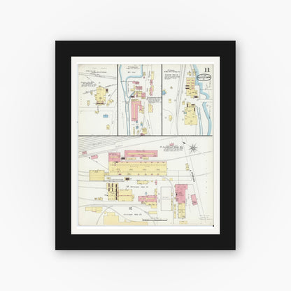 Old map wall art mockup — black gallery frame with white mat — Sanborn Fire Insurance Map from Pottstown, Montgomery County, Pennsylvania (1896), Sheet #0011