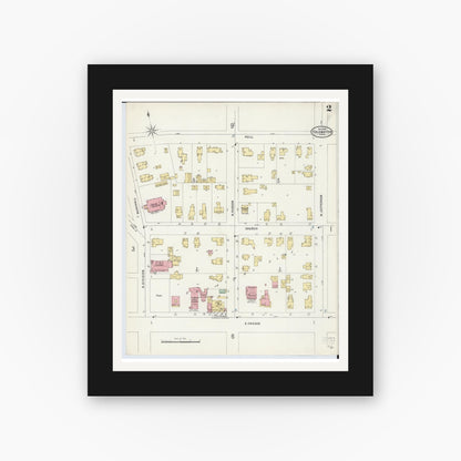 Old map wall art mockup — black gallery frame with white mat — Sanborn Fire Insurance Map from Coldwater, Branch County, Michigan (1897), Sheet #0002