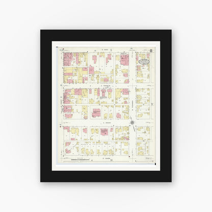 Old map wall art mockup — black gallery frame with white mat — Sanborn Fire Insurance Map from Circleville, Pickaway County, Ohio (1914), Sheet #0008