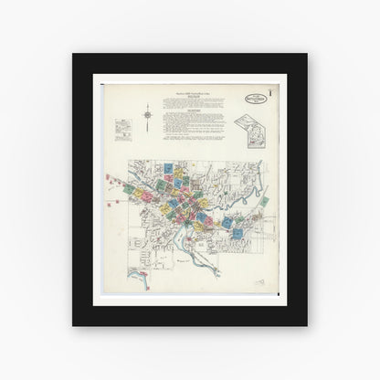 Old map wall art mockup — black gallery frame with white mat — Sanborn Fire Insurance Map from Battle Creek, Calhoun County, Michigan (1913), Sheet #0001