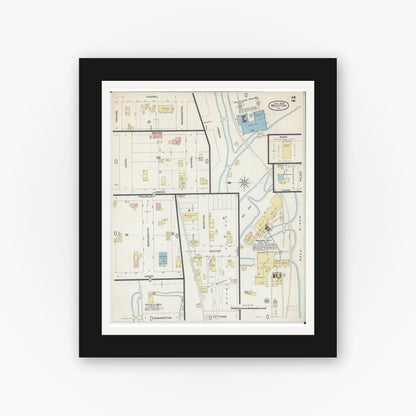 Old map wall art mockup — black gallery frame with white mat — Sanborn Fire Insurance Map from Rockton, Winnebago County, Illinois (1898), Sheet #0002