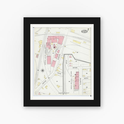 Old map wall art mockup — black gallery frame with white mat — Sanborn Fire Insurance Map from Marion, Marion County, Ohio (1892), Sheet #0007