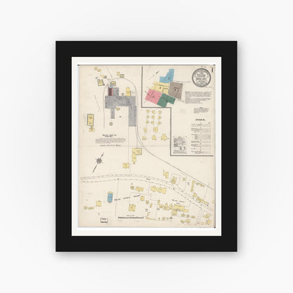 Old map wall art mockup — black gallery frame with white mat — Sanborn Fire Insurance Map from Wailuku, Maui County, Hawaii (1914), Sheet #0001