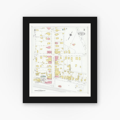 Old map wall art mockup — black gallery frame with white mat — Sanborn Fire Insurance Map from South Charleston, Clark County, Ohio (1927), Sheet #0002