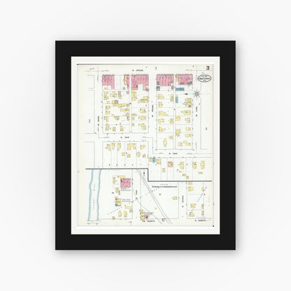 Old map wall art mockup — black gallery frame with white mat — Sanborn Fire Insurance Map from Owatonna, Steele County, Minnesota (1909), Sheet #0003