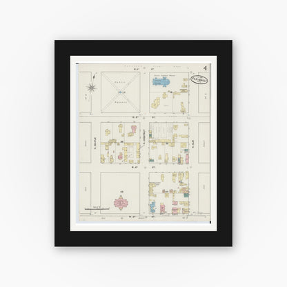Old map wall art mockup — black gallery frame with white mat — Sanborn Fire Insurance Map from Faribault, Rice County, Minnesota (1889), Sheet #0004