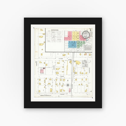 Old map wall art mockup — black gallery frame with white mat — Sanborn Fire Insurance Map from Eldora, Hardin County, Iowa (1900) â€” Complete Set